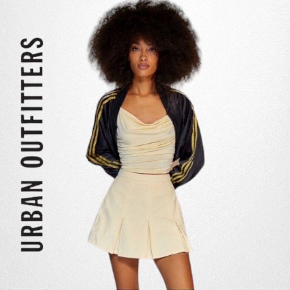 UO Urban Outfitters Pleated Ivory Corduroy Mini Skirt NEW L
